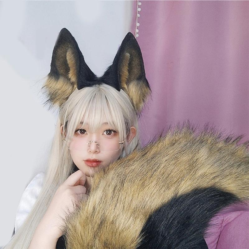 Katzen Kostüm Zubehör Kunstpelz Fuchsschwanz und Ohren Stirnband Set Tier Halloween Cosplay Kostüm für Damen Herren Geschenke