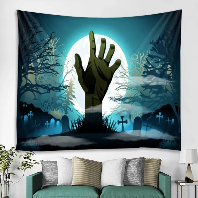 Ghost Horror Pumpkin Skull Bat Castle Halloween Tapestry Art Blanket Door Curtain Hanging Decoration Home Bedroom Living Room