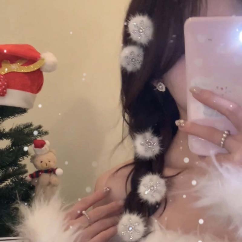 New Fashion Shiny Rhinestone Snowflake Fur Ball Plush BB Clip for Women Korean Sweet Bang Clip Barrette Hair Accessories