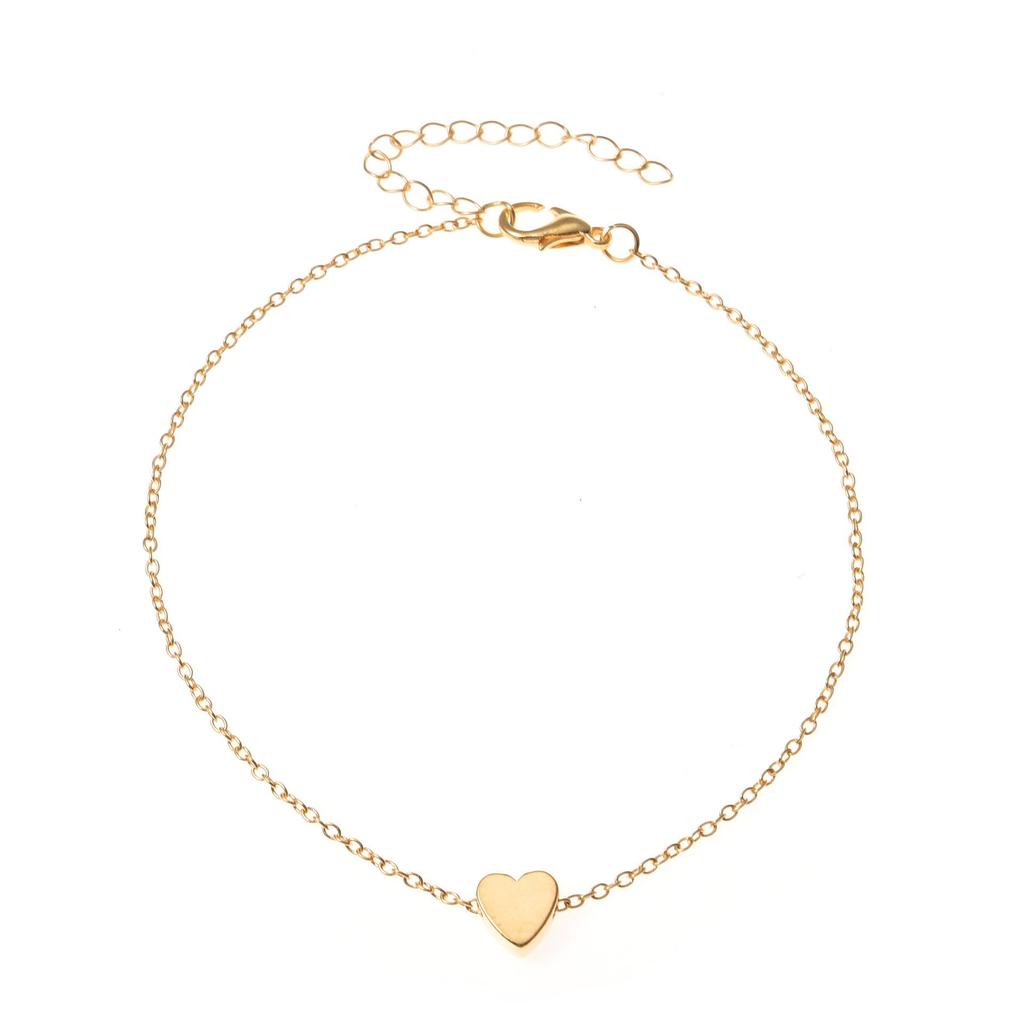 Summer Beach Heart-Shaped Bead Chain Anklet for Women