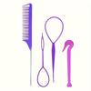 4-piece hair tool set Rat tail fine tooth comb Braiding tool Bun maker Braiding tool Hair elastic band remover