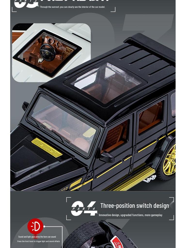 1:24 G63 Alloy Off-Road Toy Car, Six-Doors Open, Light & Sound, Pull-Back Action for Kids