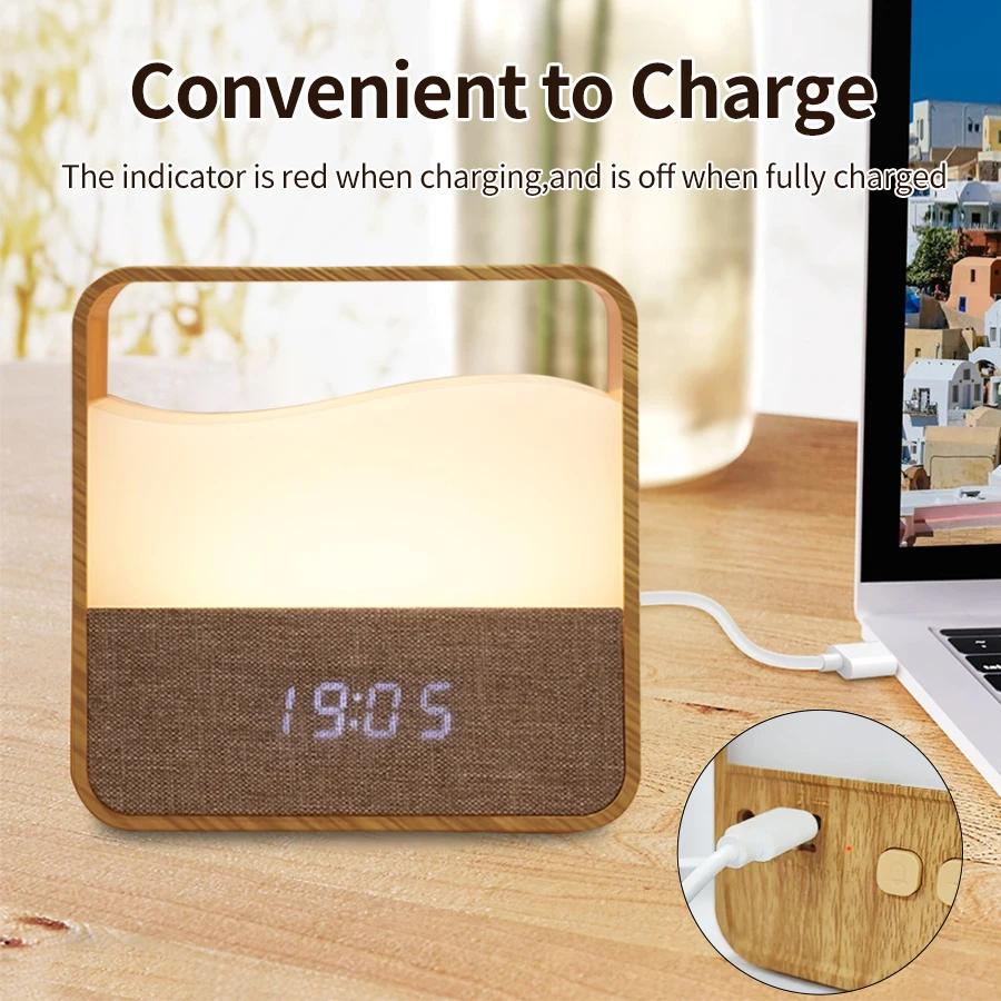 Portable Led Table Lamp Rechargeable Desktop Night Lights with Clock Time Display Sleeping Bedside Light Portable Room Light