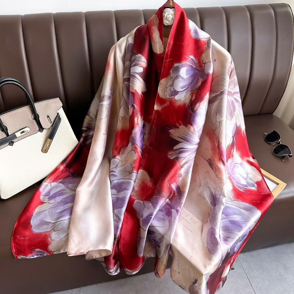 Spring Scarf Women'S Luxury Design Polyester Material Smooth Scarf Soft Shawl Beach