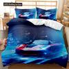 Sport Racing Car Duvet Cover Set Blue Race Car Bedding Set Full Size Boys Blue Flame Extreme Speed Sports Car Comforter Cover