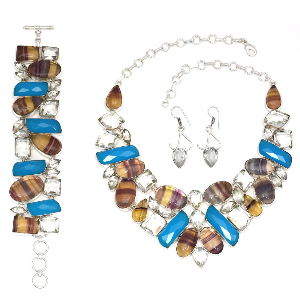 

Fluorite Stone White Topaz Jewelry Necklace &Set 18-20
