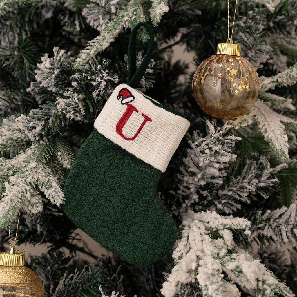 Christmas Socks Knitted Snowflake Letter Socks Large Capacity Christmas Tree Ornaments Candy Gift Stockings Holiday Pendants
