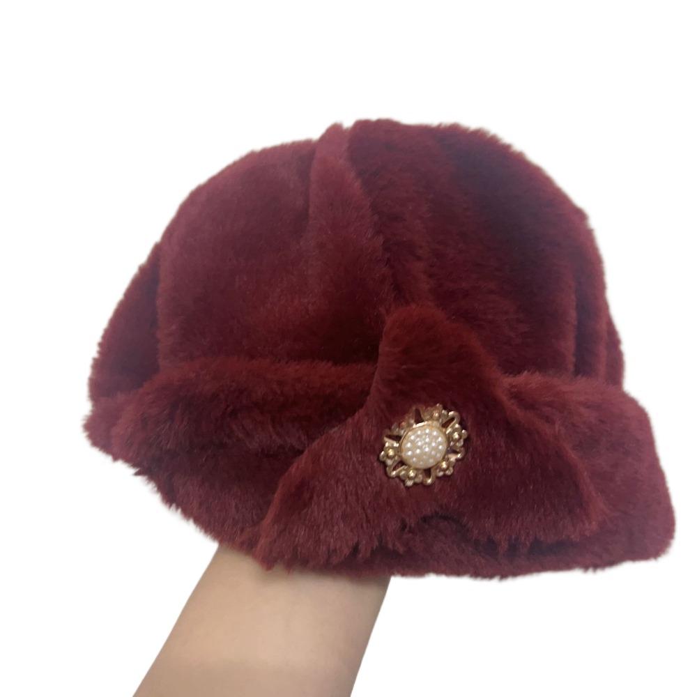 Thickened Bucket Hats Pearl Flower Decor Thermal Hat Solid Color Women Winter Hat  Autumn Winter