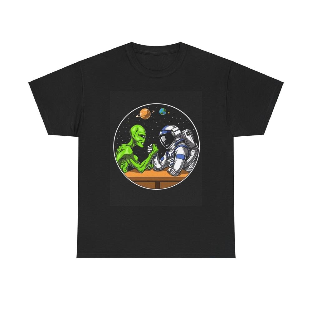 Alien Arm Wrestling Tshirt Astronaut Elon Musk Funny Space Unisex Heavy Cotton Unisex T-Shirt S
