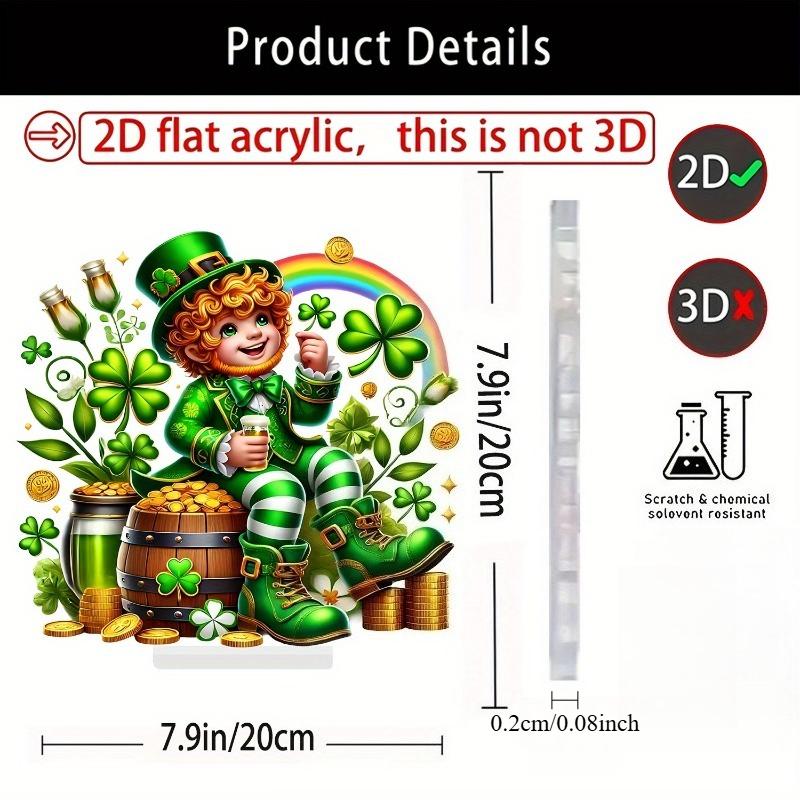 2D Flat St Paddy's Party Irish-Themed Acrylic Desktop Decoration, Four-Leaf Clover Design, Patternssuitable for Wall Decoration, Porch, Room, Villa, a