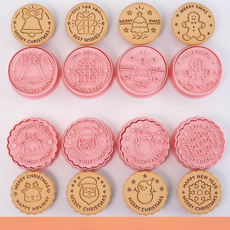 

8Pcs/Set Christmas Biscuit Mold Cartoon Man Snowflake Snowman Bell Shape Cookie Cutter Stamp Fondant Cake Decoration Tools