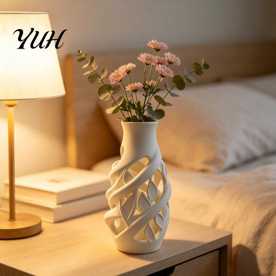 Decorative Home Accents for Office 3D Printed White Hollow Vase, Modern Abstract Art Flower Pot Artistic Table Centerpiece Bedroom Living Room