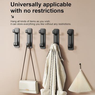 5Pcs Plastic Wall Hook No Drill Self-adhesive Heavy Duty Multi-functional Home Office Bathroom Clothes Hat Scarf Towel Bag Keys Umbrella Bag Hanger