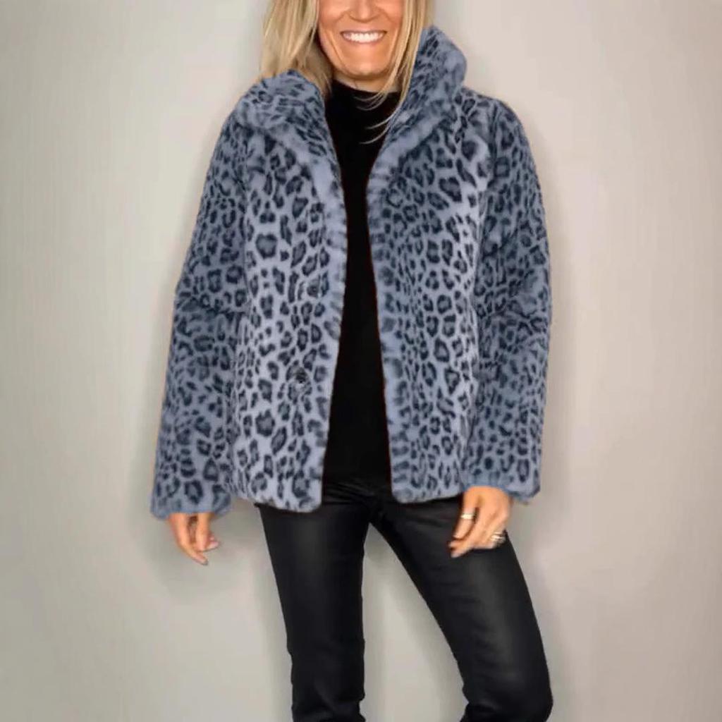 2024 Winter Women's Fashion Leopard Print Faux Fur Coat