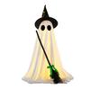 Glowing Ghost Decoration Halloween Light-Up Decoration, Spooky Witch Hat Ornament with LED Yard Light, Broom Decor for Outdoor Lawn Porch Holiday