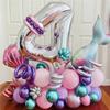 34Pcs Mermaid Tail Balloons Pink Purple Number Foil Balloon Kids Birthday Party Decorations Mermaid Party Globos