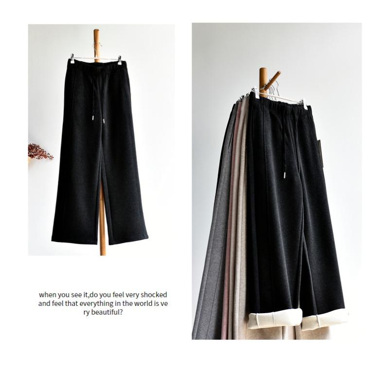 

[Extra Thick Wool Silk] Wool Silk Fleece Thickened Women s Warm Long Casual Wide Leg Pants Children M（ 40-50kg ） черный серый