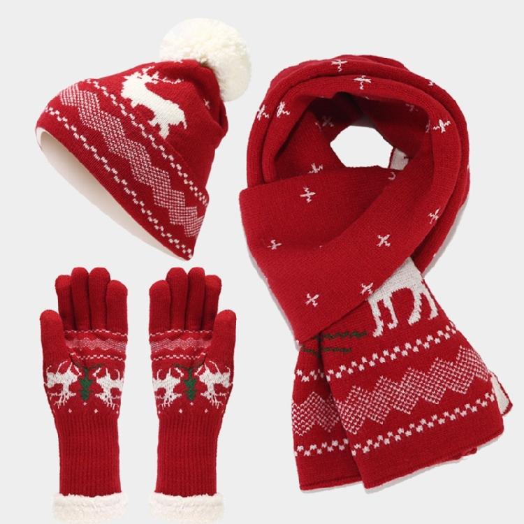 Trendy Red Hat Scarf Gloves Set for Christmas Celebrations Christmas Gifts