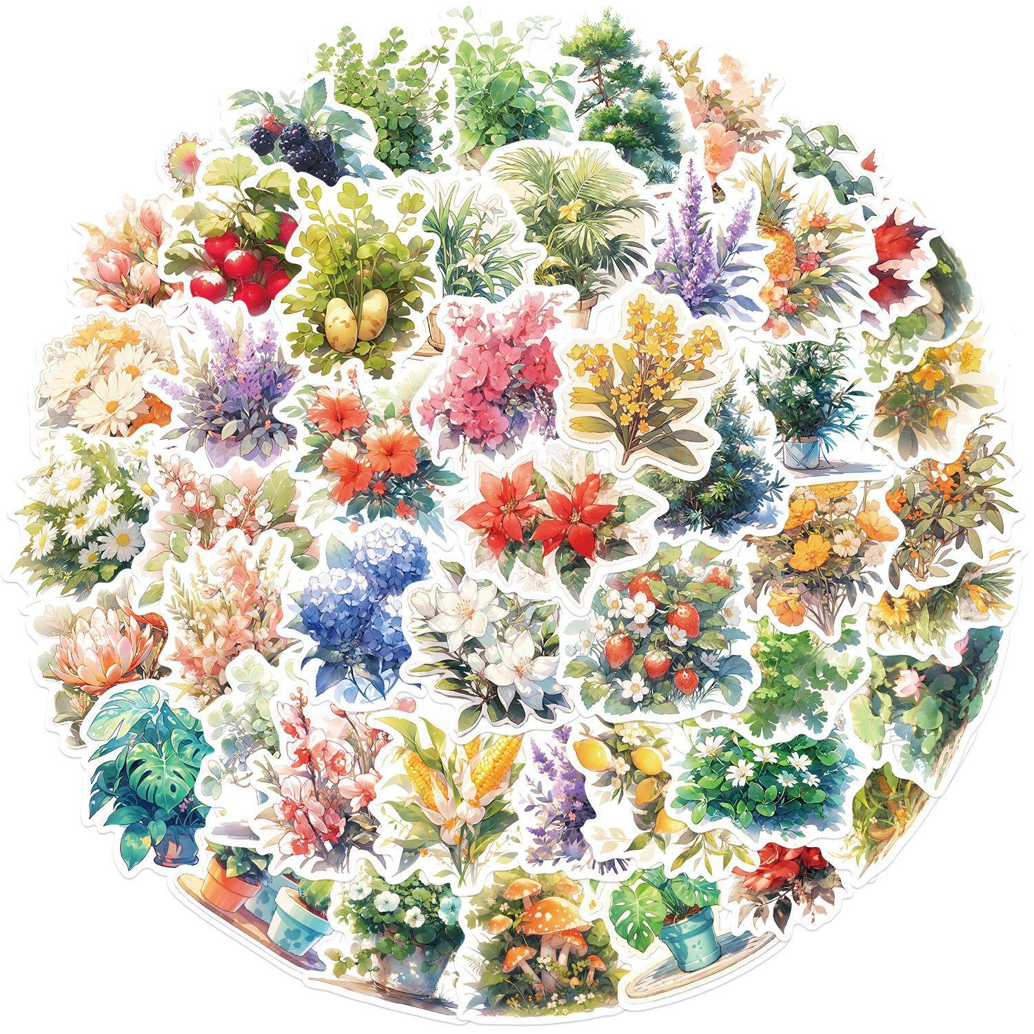 

50 Бумага для растений в акварельном стиле, Блокнот для гитары, Чемодан, Сделай сам, Водонепроницаемые наклейки