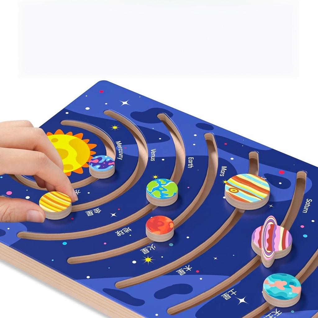 New Montessori Wooden Toys Eight Planets Puzzle Earth Sun Solar System Planets Planets Cognition Educational Toys Children Gifts
