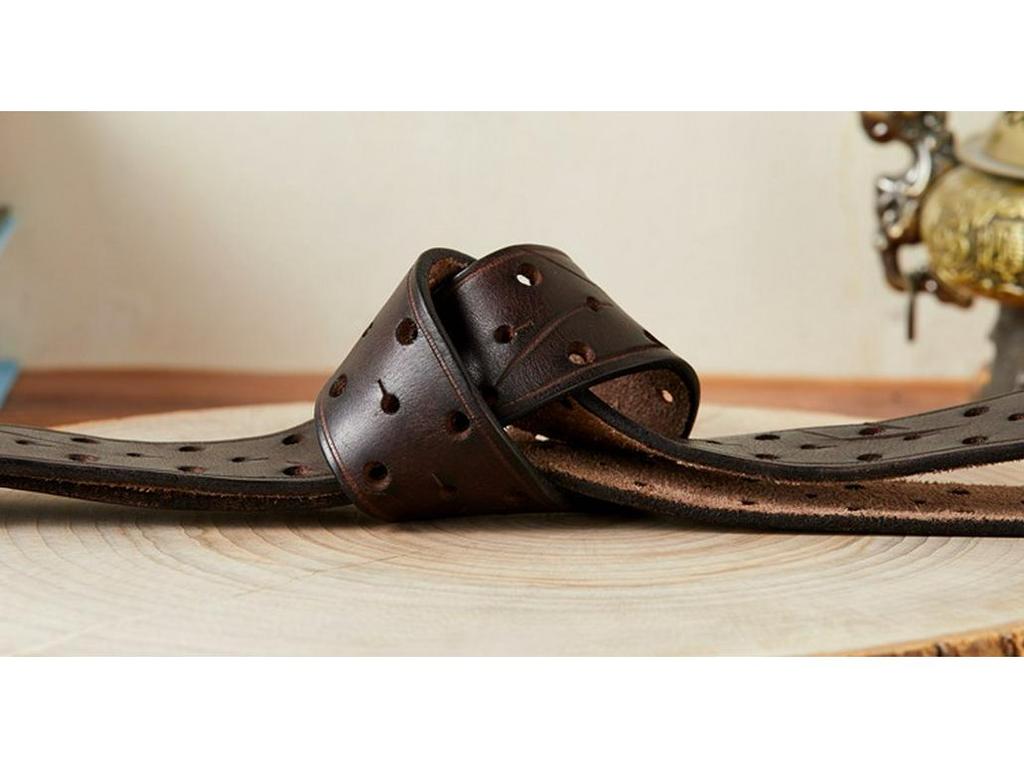 Korean Style Double Pin Buckle Leather Belt for Men - Genuine Cowhide Retro Youth Jeans Waist Belt