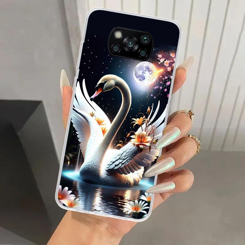 White Swan Grace Art Phone Case for Xiaomi Poco X5 X6 X7 Pro F7 Ultra M7 Redmi 15 15C 13 13C 12 12C 10 10A 10C 9 9A 9C 9T Shell