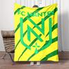 Soft Fleece Blanket FC Nantes French Football Club Green Text Green NU Shield Monogram Fleur De Lis Yellow Background Green Brush Strokes Art Gift