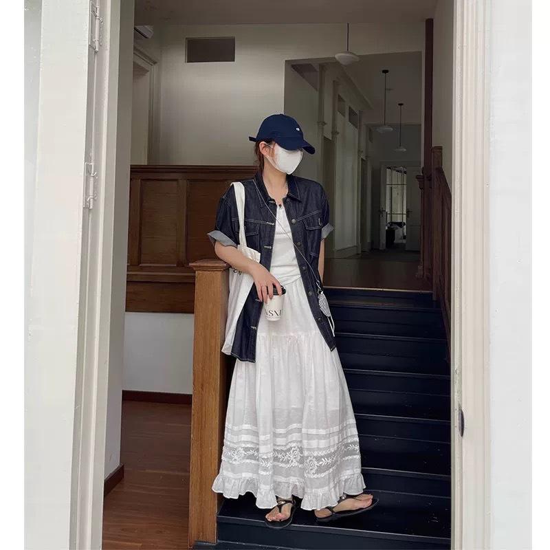 Spring 2026 Floral Lace Ruffled Women's Gentle Style Long Skirt