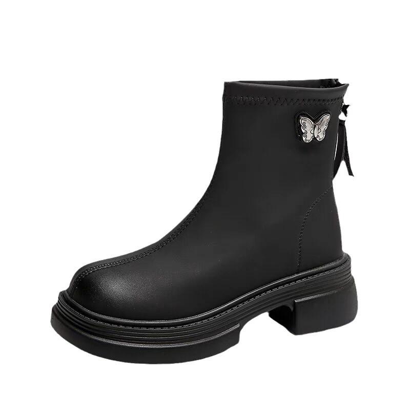 Thick-soled non-slip and thin short boots women's boots 2024 autumn new thick heel Chelsea boots rear zipper thin Martin boots