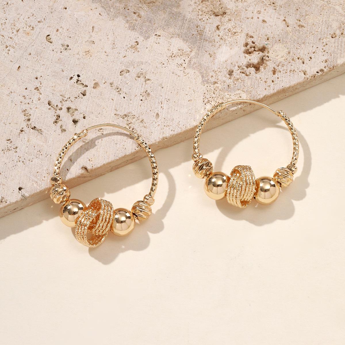 Classic Women s Gold-Plated Brass Earrings with Inlaid Design