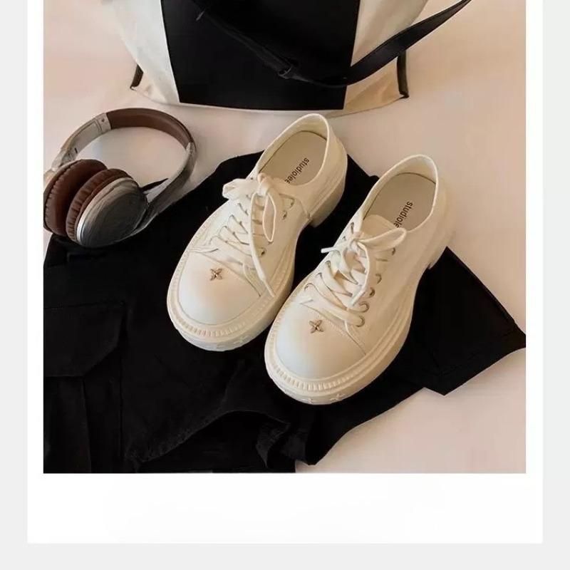 Round-toed Thick-soled, Coarse-heeled Height-increasing Shoes for Women's Casual Large-head Board Shoes