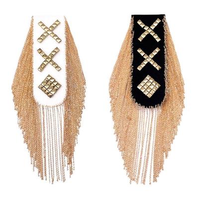 Multiuse Chain Tassels Epaulettes with Gold Rivet Studded for Various Occasion Stage Performances Formal Suit Epaulets
