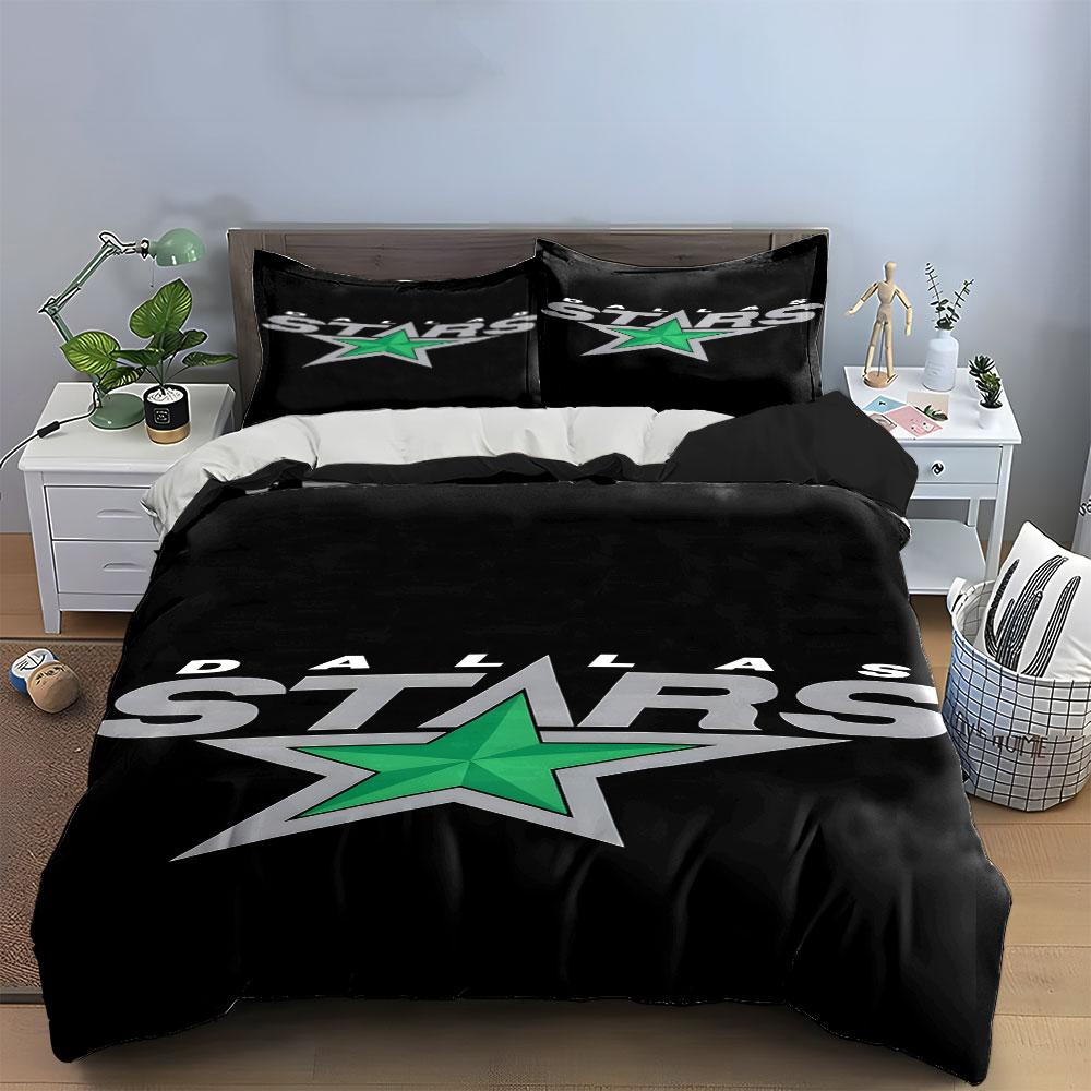 Dallas Stars Green Star Logo Design Print Bedding Set Duvet Cover Pillowcases (1* Duvet Cover 2* Pillowcases Do Not Include Comforter)