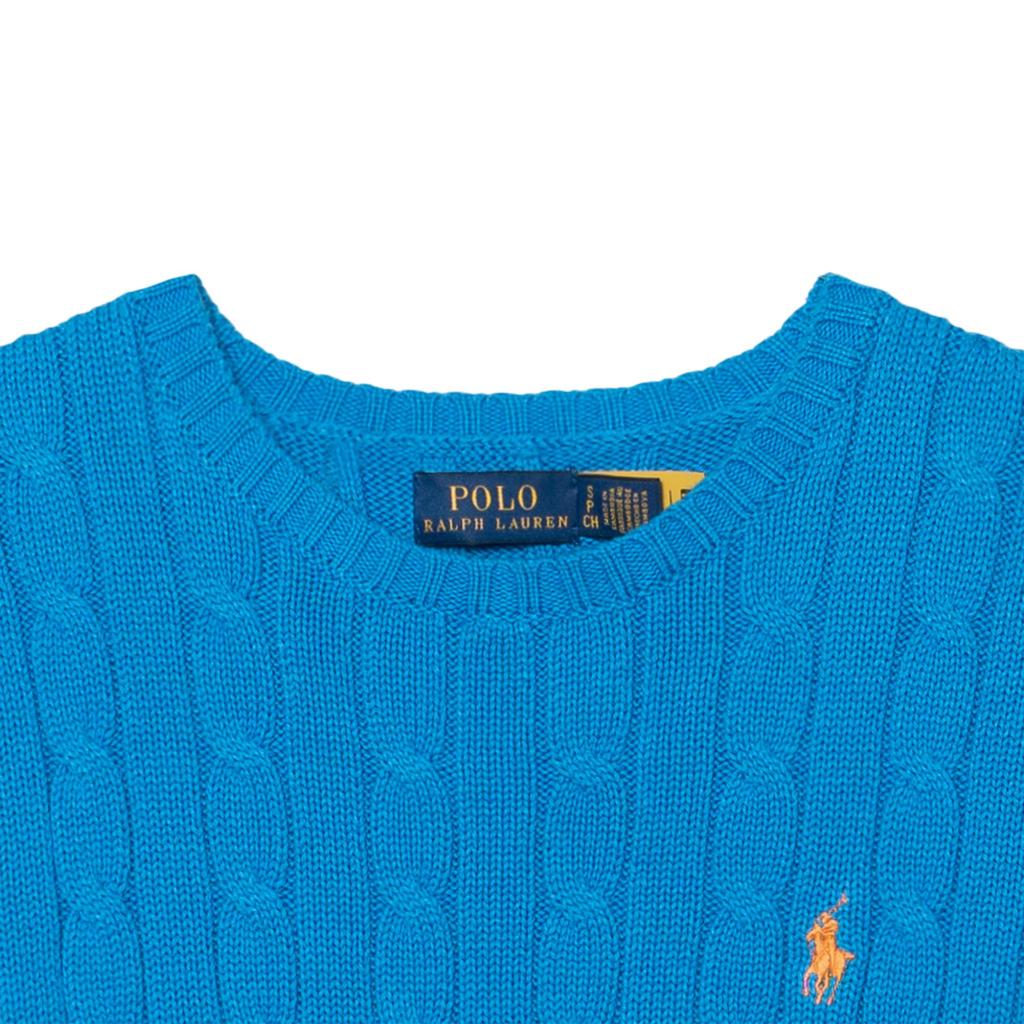 Polo Ralph Lauren Jednolity kolor haftowane logo okrągły dekolt długi rękaw dzianinowy sweter damski sweter niebieski 211570012-141
