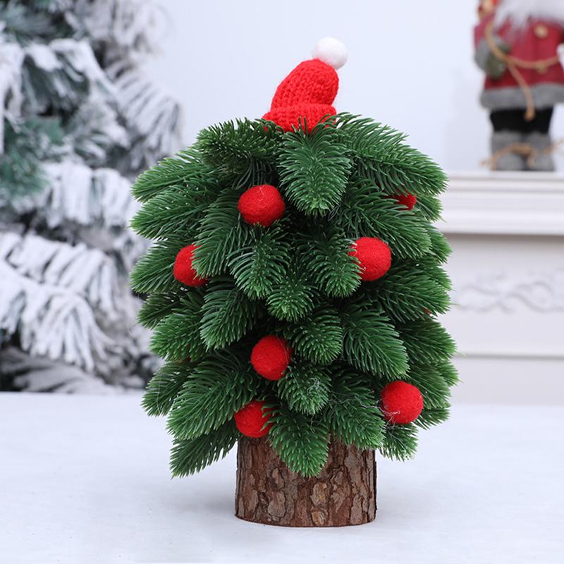 Weihnachts-Mini-Schlafzimmer Simulierte Kiefernadelbaum-Atmosphäre Dekoratives Rotes Haarball-Schreibtischornament Festivaldekoration