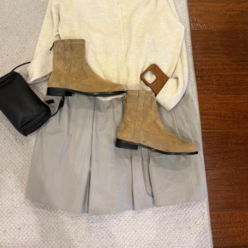 

Корейская версия ретро круглый носок толстый каблук молния сзади маленькие короткие ботинки женские 2025 весна, осень и зима универсальные голые ботинки пустошь победа 39 хаки