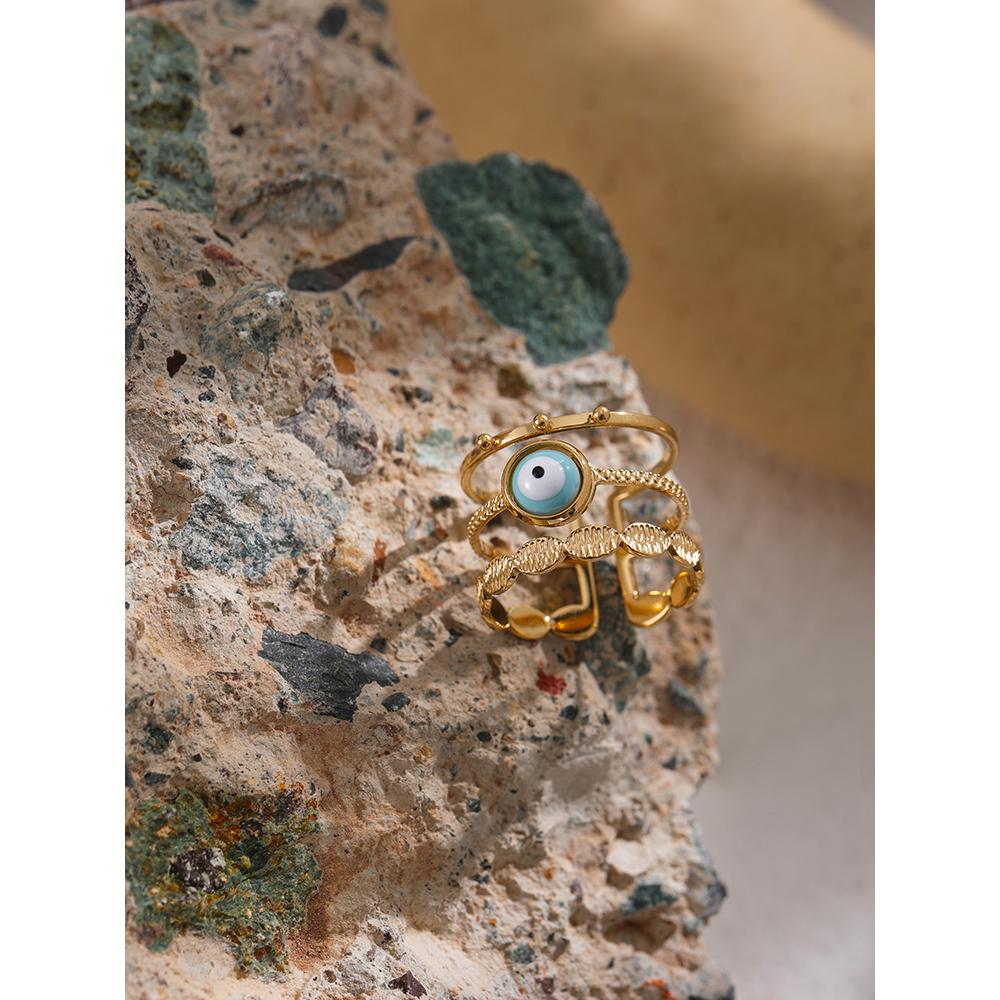 Yhpup Türkischer Teufelsauge Perlenring Neuer Edelstahl Goldener Verstellbarer Fingerring Schmuck für Frauen Bijoux Femme Geschenk