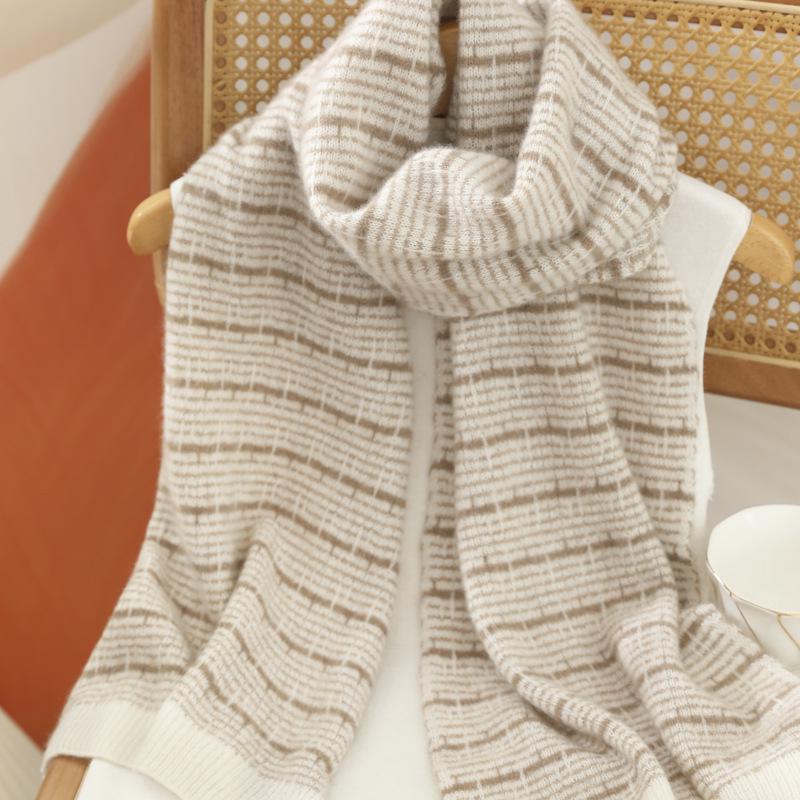 Women s 100% Pure Cashmere Color Block Stripe Scarf - High-Grade Autumn/Winter Knit Neck Warmer One Size верблюд