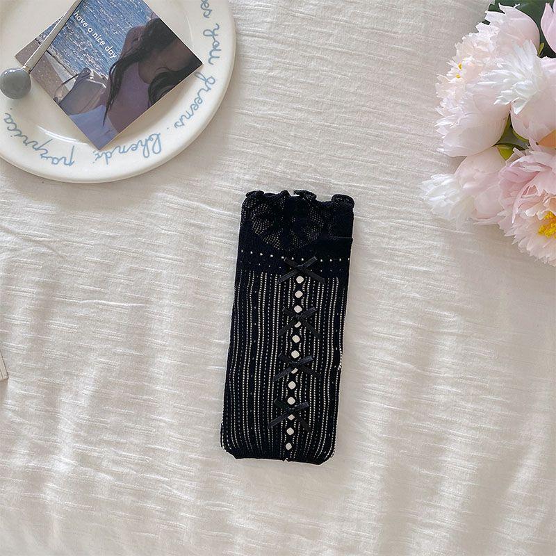 

Корейские девичьи носки до икры в стиле принцессы | Милые присборенные носки с оборками и симпатичным бантиком - Гольфы до колена в стиле JK One Size чёрный