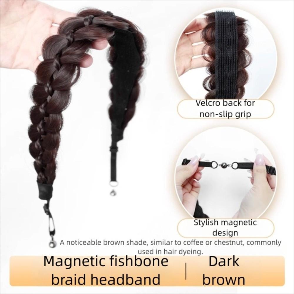 Magnetic Braided Headband Wig Headwear Retro Head Hoop Fishbone Braids Hair Bands Party