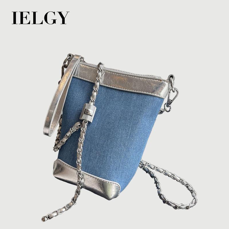 IELGY Fashion Casual Bucket Bag Trendy All-Match Denim Shoulder Bag High-End Simple Cross-Body Bag