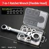 7-in-1 Double Head Ratchet Wrench Set with Interchangeable Shaking Heads Flexible Joint Removable Socket for Multi Size Tasks