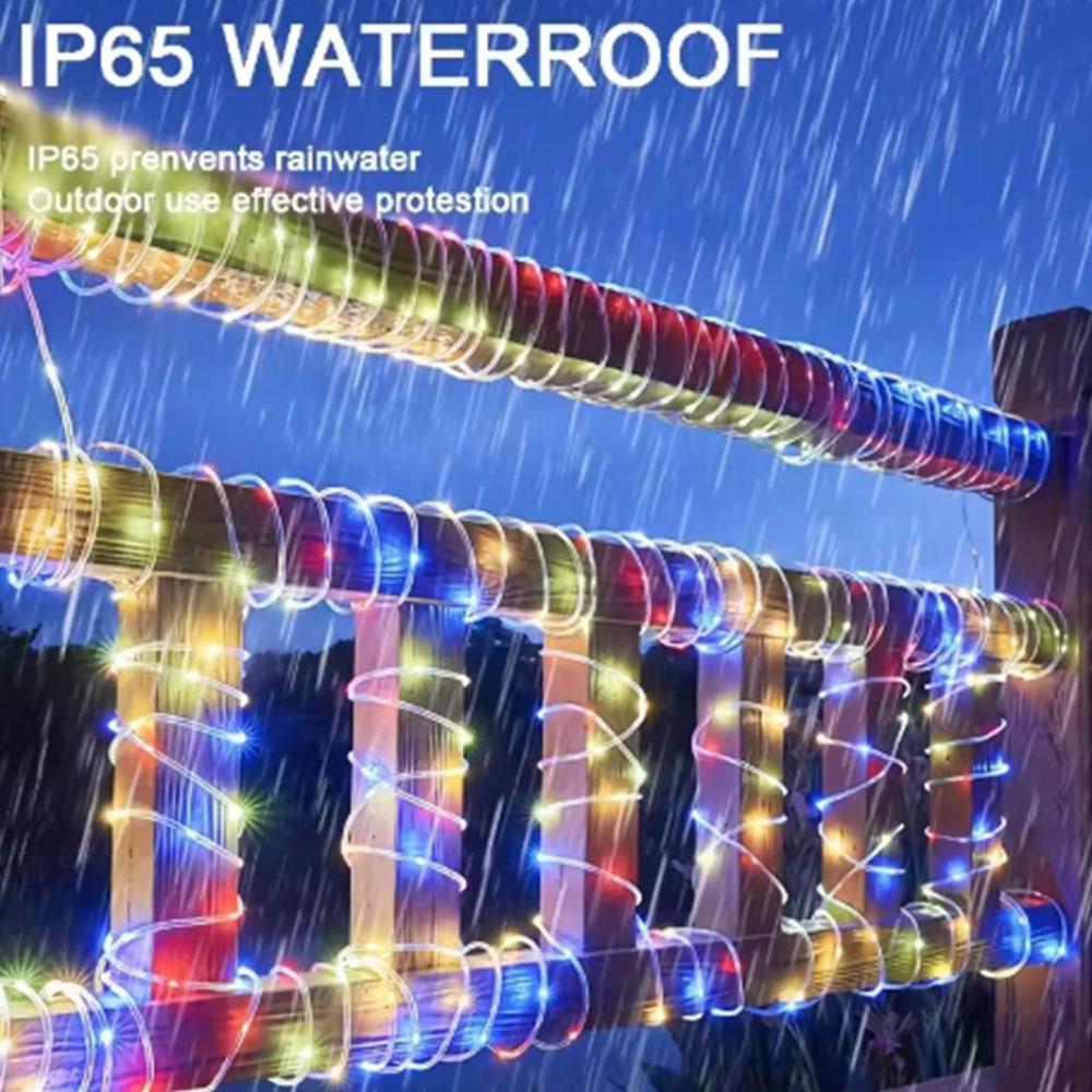 7M/12M Solar Tube Rope Lights Outdoor Waterproof LED String Fairy Strip 8 Modes for Garden Wedding Christmas Tree Fence Decoration