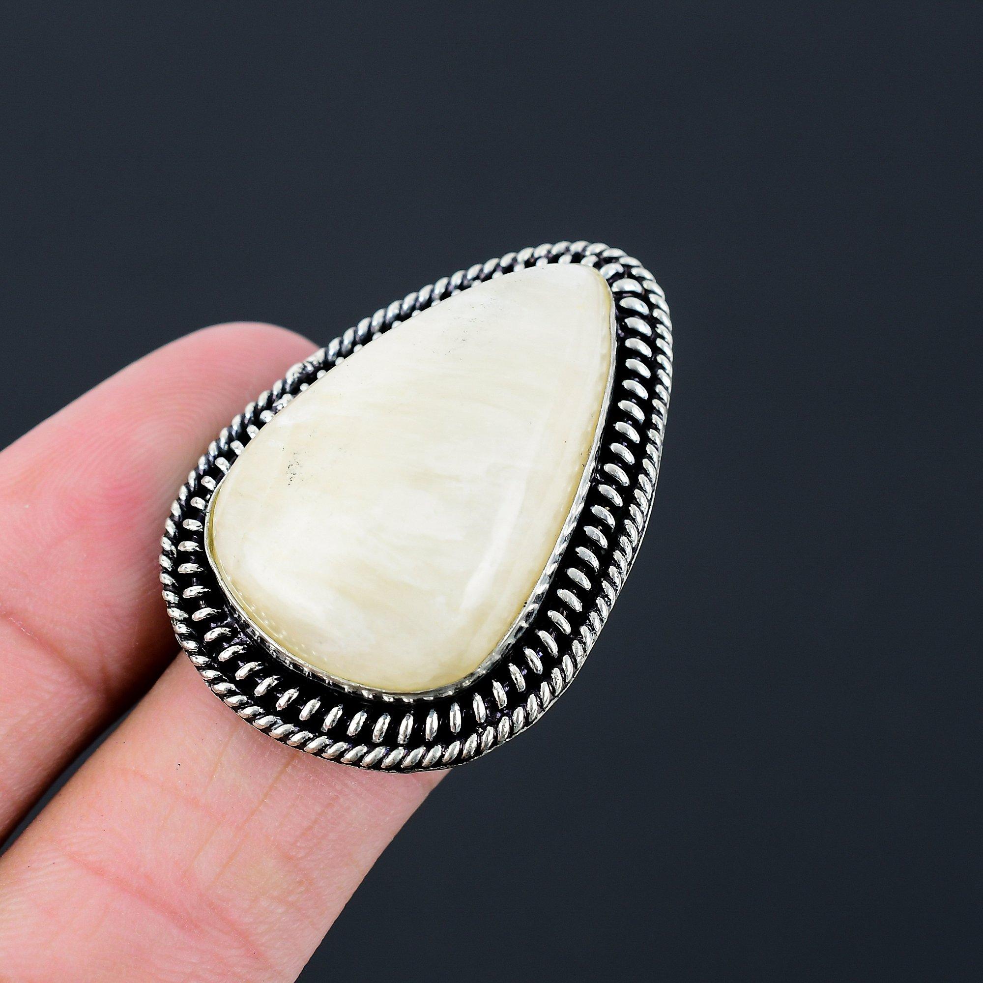 Pear Scolecite Stone 925 Sterling Silver Stackable Birthday Ring Jewelry US 7.5 7.5