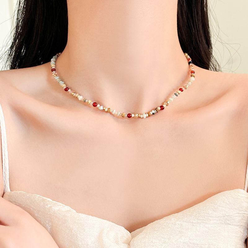 

Niche Style Wht Same Style Female Color Clavicle Chain Pearl Dopamine Color Beaded Necklace