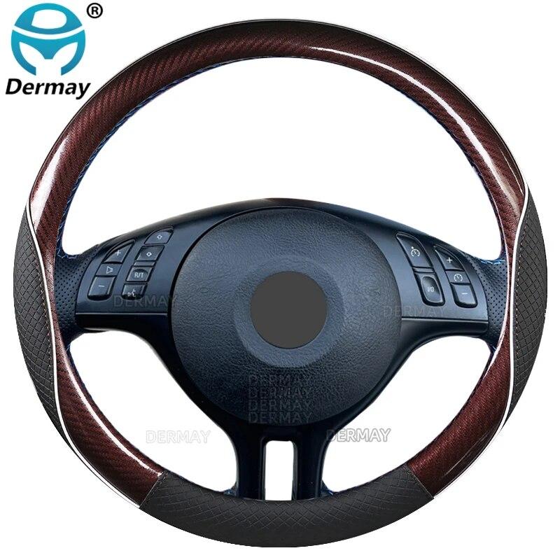 For BMW E46 3 Series M3 DERMAY Car Steering Wheel Cover Microfiber Leather+Carbon Fiber 16 Colors High Quality Auto Accessories