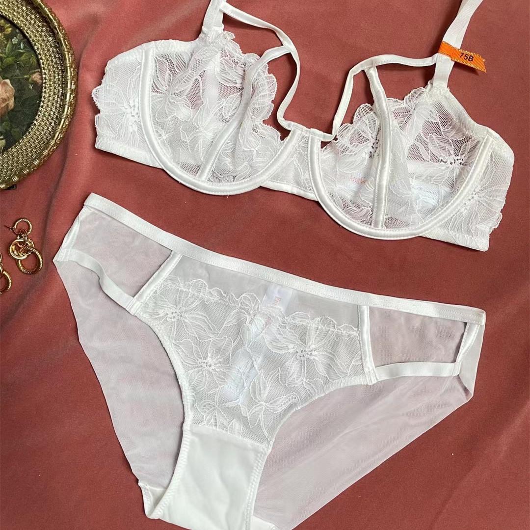 

Ultra-thin lace underwear embroidery gathering top support bra big chest small sexy bra bra 70B білий