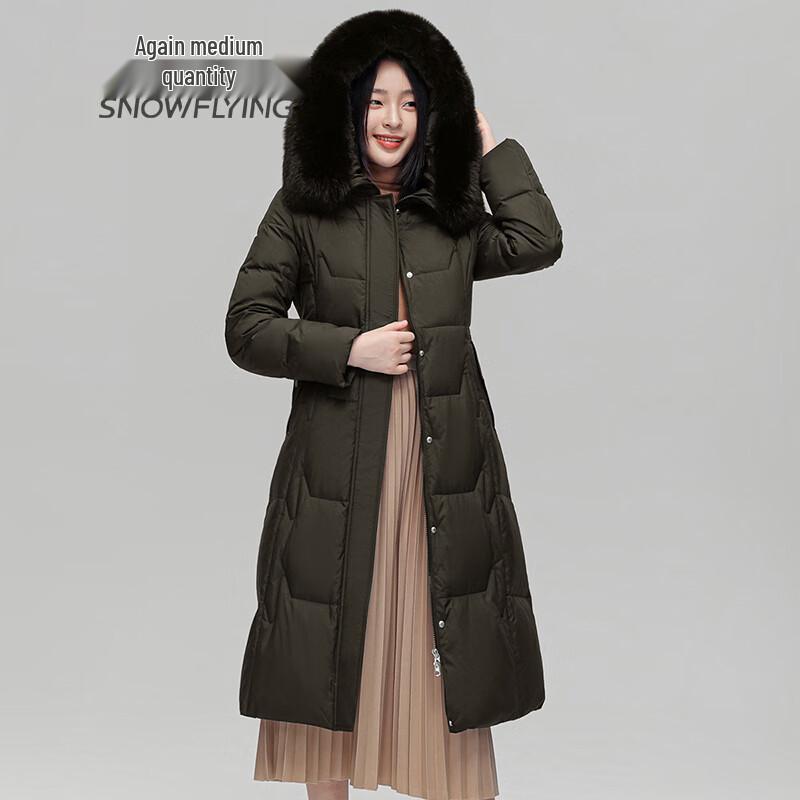 SNOWFLYING Women's Fox Fur Collar Long Down Jacket