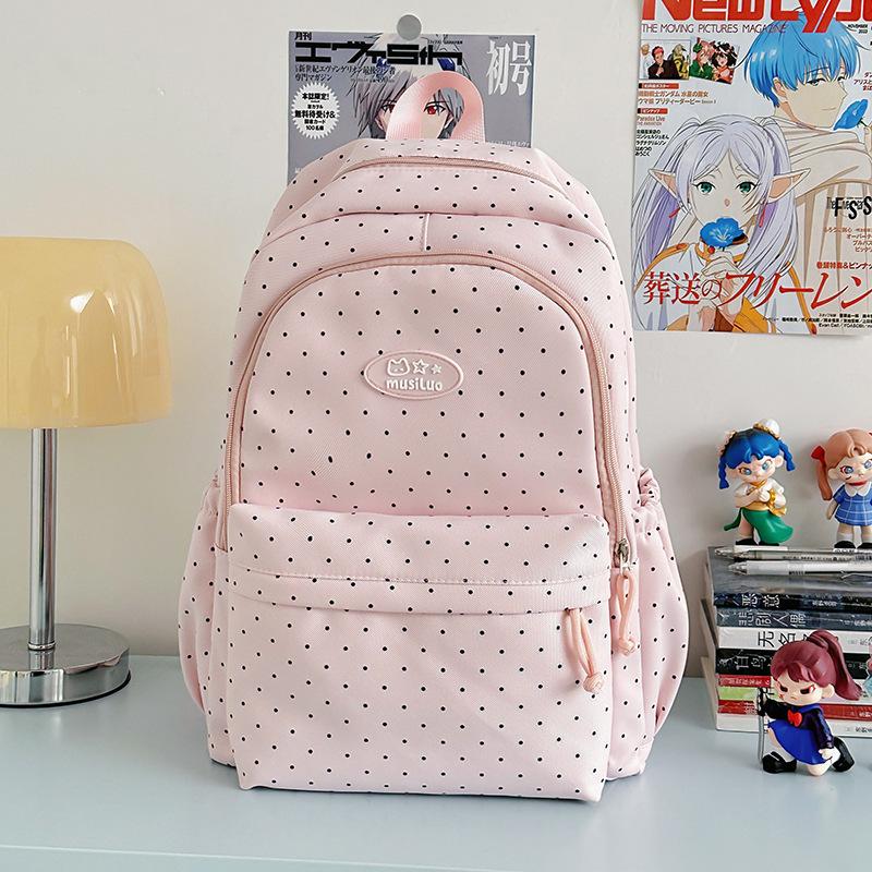Schoolbag Small Fresh Sweet Cute Japanese College Wind Polka Dot Backpack Junior High School Students Casual Light Large Capacity Backpack