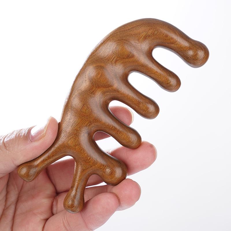 Golden Sandalwood Snail Massage Comb Set: Universal Five-Finger Comb and Portable Meridian Comb Gift Box
